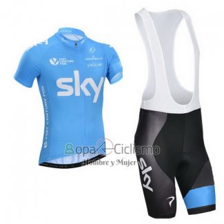 Sky Ropa Ciclismo Culotte Corto 2014 Mangas Cortas Azul y Blanco