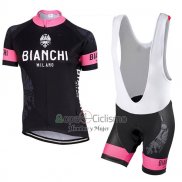 Bianchi Ropa Ciclismo Culotte Corto 2017 Mujer Mangas Cortas Negro y Rosa