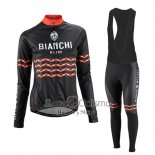 Bianchi Ropa Ciclismo Culotte Largo 2016 Mujer Mangas Largas Negro y Naranja
