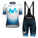 Movistar Ropa Ciclismo Culotte Corto 2023 Mangas Cortas Blanco Azul Claro