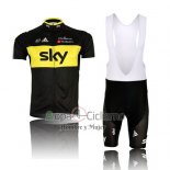 Sky Ropa Ciclismo Culotte Corto 2014 Mangas Cortas Negro y AMarillo