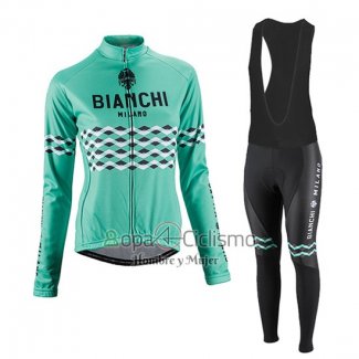 Bianchi Ropa Ciclismo Culotte Largo 2016 Mujer Mangas Largas Negro y Verde