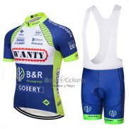 Wanty Ropa Ciclismo Culotte Corto 2018 Mangas Cortas Azul y Blanco