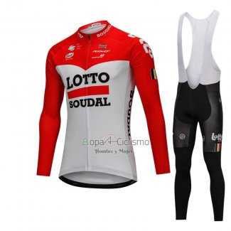 Lotto Soudal Ropa Ciclismo Culotte Largo 2018 Mangas Largas Blanco y Rojo