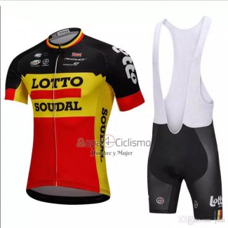 Lotto Soudal Ropa Ciclismo Culotte Corto 2018 Mangas Cortas Negro y AMarillo