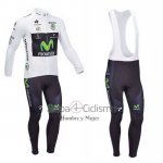 Movistar Lider Ropa Ciclismo Culotte Largo 2013 Hombre Mangas Largas Blanco