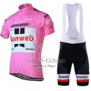 Sunweb Ropa Ciclismo Culotte Corto 2018 Mangas Cortas Rosa y Blanco