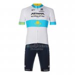 Astana Qazaqstan Team Ropa Ciclismo Culotte Corto 2023 Mangas Cortas Blanco Azul
