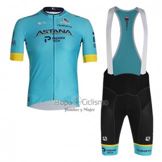 Astana Ropa Ciclismo Culotte Corto 2020 Mangas Cortas AMarillo Azul