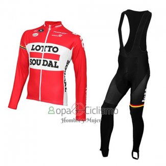 Lotto Soudal Ropa Ciclismo Culotte Largo 2015 Mangas Largas Rojo y Blanco