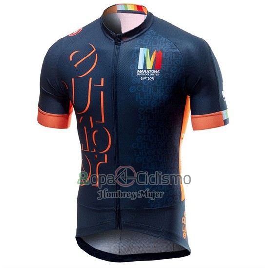 Castelli Maratona Dles Dolomites-Enel Ropa Ciclismo Culotte Corto 2018 Hombre Mangas Cortas Azul Naranja