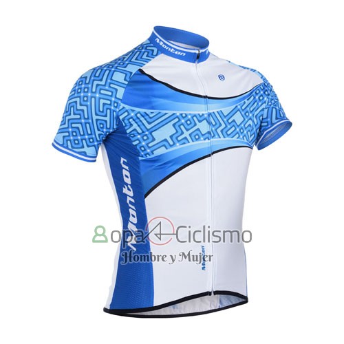 Monton Ropa Ciclismo Culotte Corto 2014 Hombre Mangas Cortas Azur y Blanco