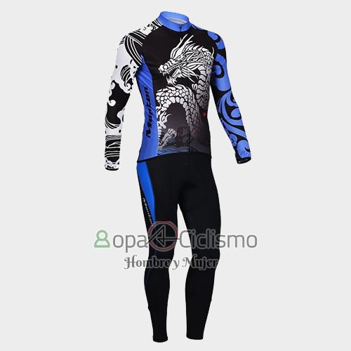 Monton Ropa Ciclismo Culotte Largo 2014 Hombre Mangas Largas Negro y Azul