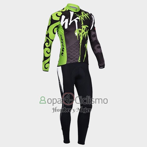 Monton Ropa Ciclismo Culotte Largo 2014 Hombre Mangas Largas Negro y Verde
