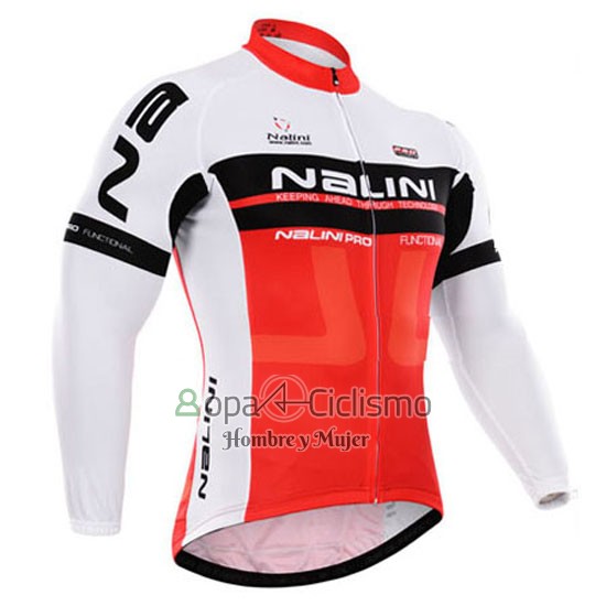 Nalini Ropa Ciclismo Culotte Largo 2015 Men Mangas Largas Rojo y Blanco