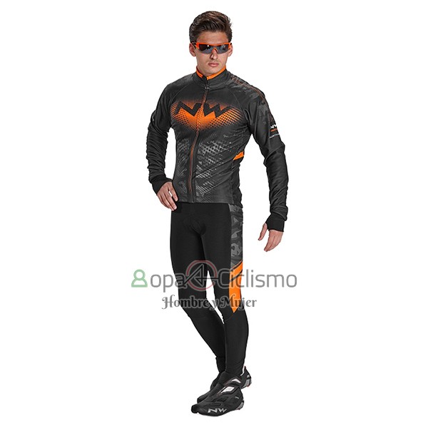 Northwave Ropa Ciclismo Culotte Largo 2017 Hombre Mangas Largas Negro y Naranja