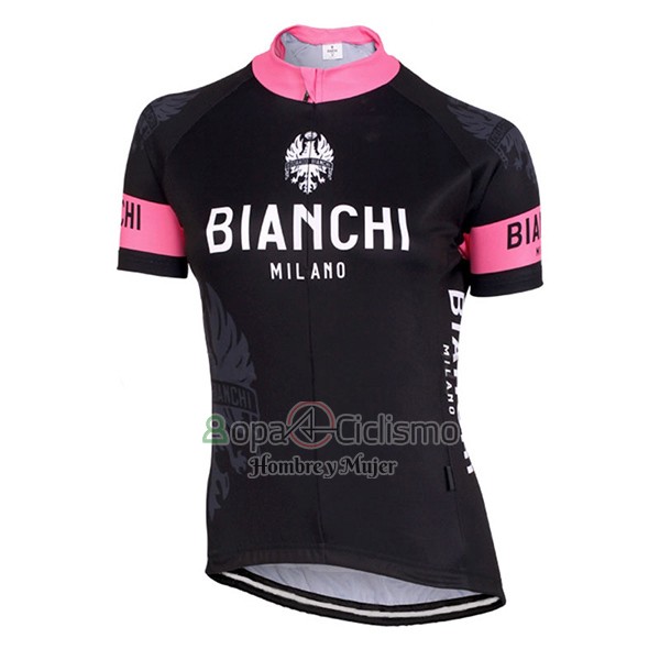 Bianchi Ropa Ciclismo Culotte Corto 2017 Mujer Mangas Cortas Negro y Rosa