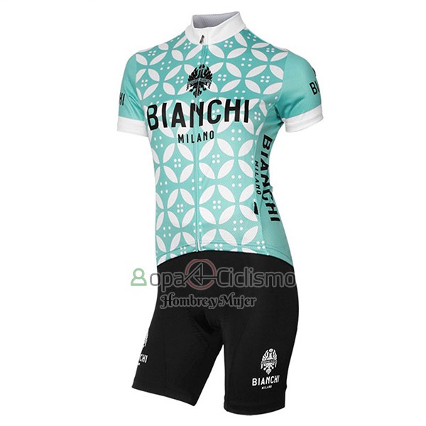 Bianchi Ropa Ciclismo Culotte Corto 2017 Mujer Mangas Cortas Verde y Blanco