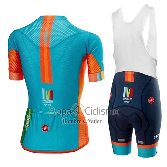 Castelli Maratona Dles Dolomites-Enel Ropa Ciclismo Culotte Corto 2018 Mujer Mangas Cortas Azul Naranja
