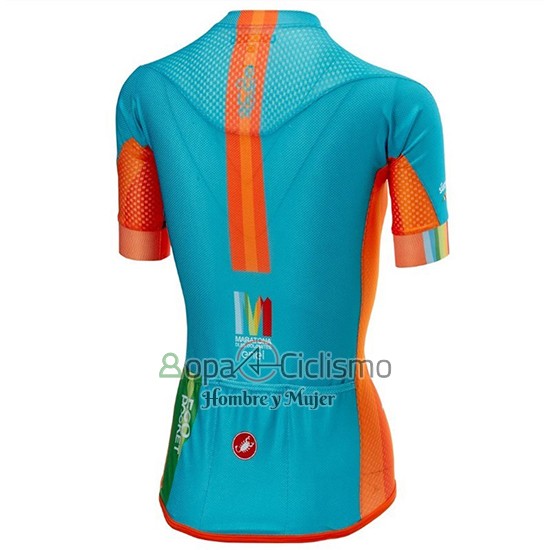 Castelli Maratona Dles Dolomites-Enel Ropa Ciclismo Culotte Corto 2018 Mujer Mangas Cortas Azul Naranja