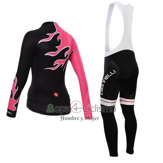 Castelli Ropa Ciclismo Culotte Largo 2014 Mujer Mangas Largas Rojo y Negro
