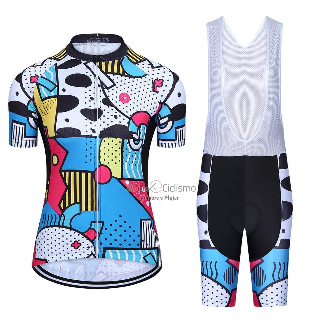 Steep Ropa Ciclismo Culotte Corto 2023 Mujer Mangas Cortas Azul AMarillo