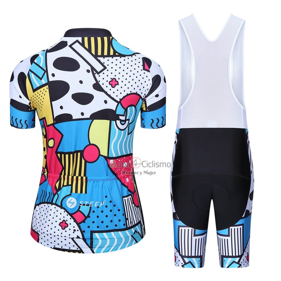 Steep Ropa Ciclismo Culotte Corto 2023 Mujer Mangas Cortas Azul AMarillo