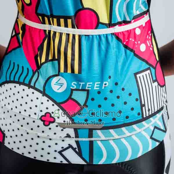 Steep Ropa Ciclismo Culotte Corto 2023 Mujer Mangas Cortas Azul AMarillo