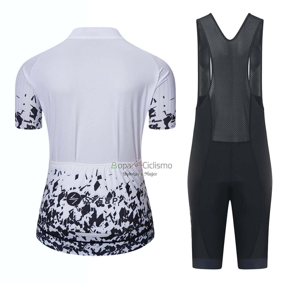 Steep Ropa Ciclismo Culotte Corto 2023 Mujer Mangas Cortas Negro Blanco