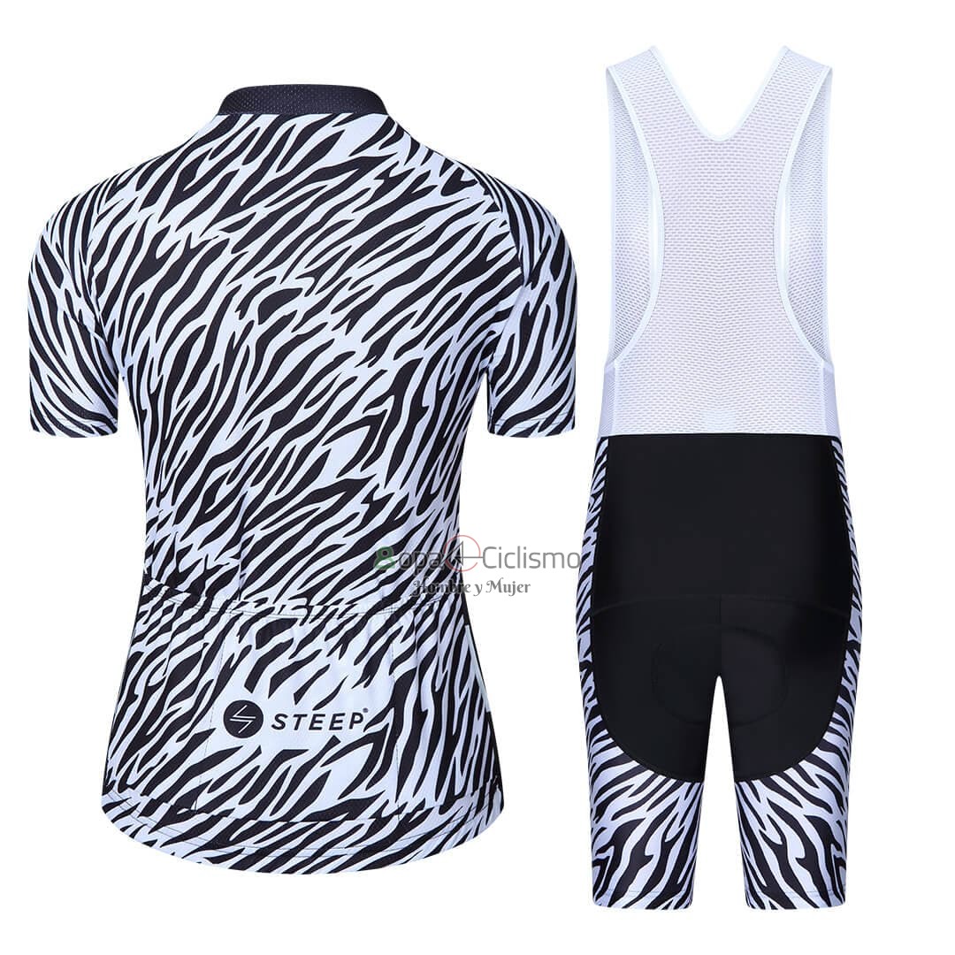 Steep Ropa Ciclismo Culotte Corto 2023 Mujer Mangas Cortas Negro Blanco
