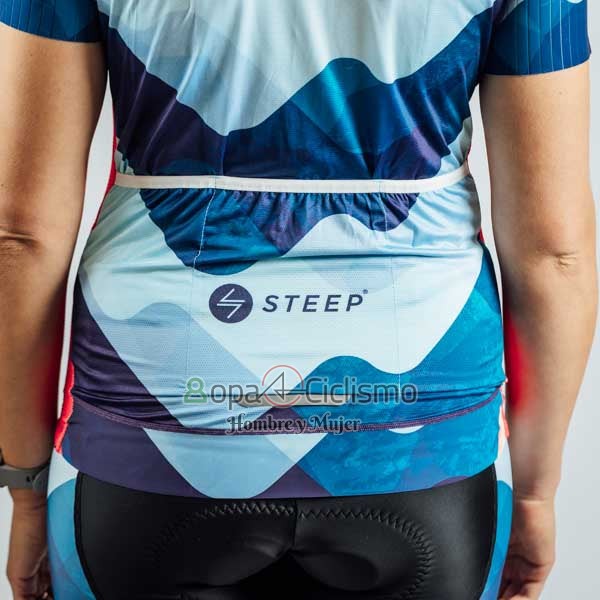 Steep Ropa Ciclismo Culotte Corto 2023 Mujer Mangas Cortas Rojo Azul