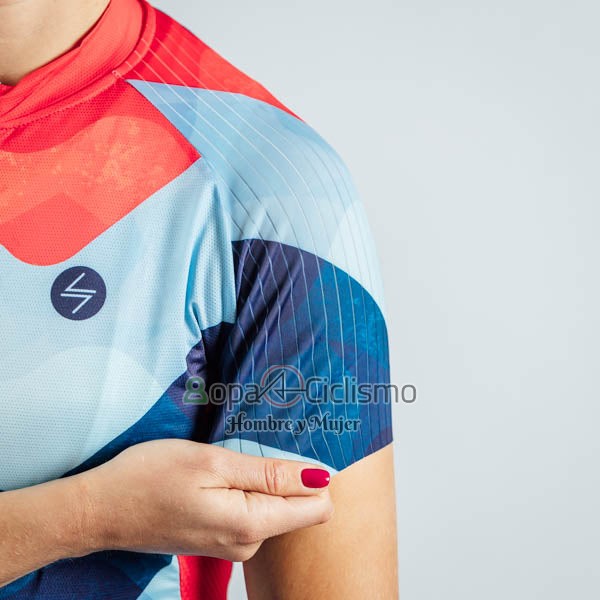 Steep Ropa Ciclismo Culotte Corto 2023 Mujer Mangas Cortas Rojo Azul