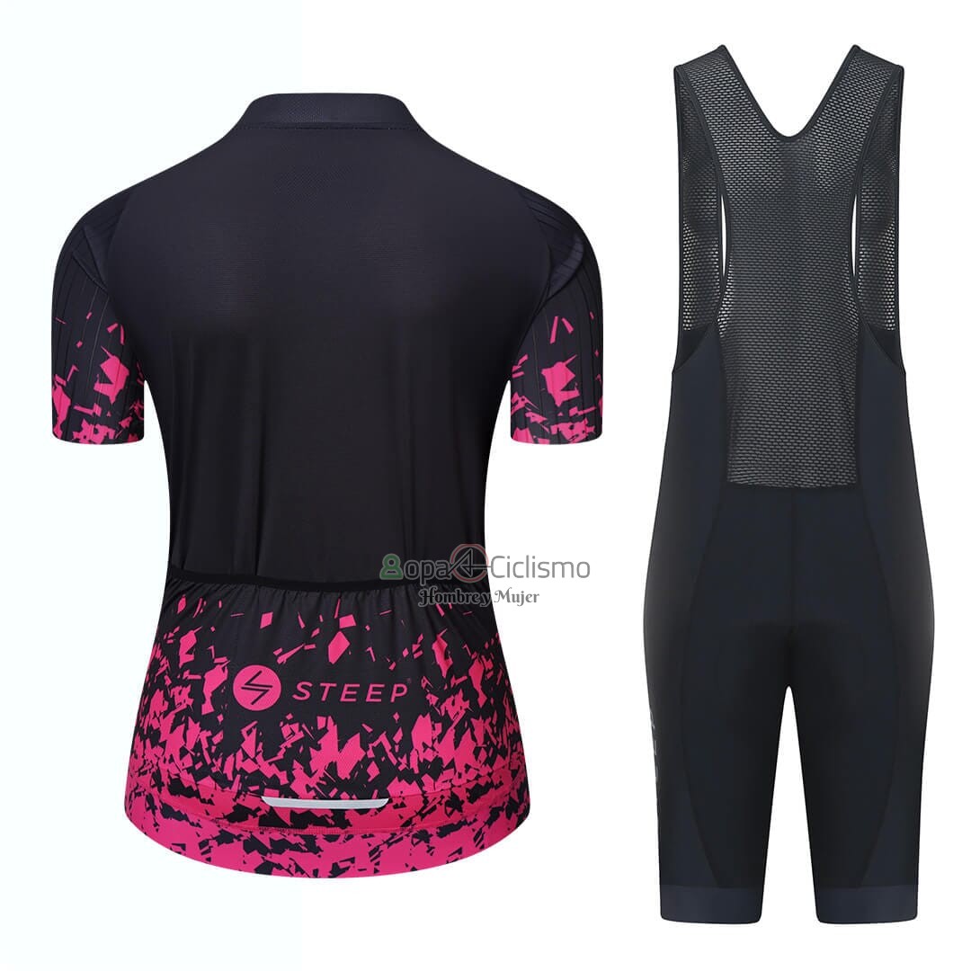 Steep Ropa Ciclismo Culotte Corto 2023 Mujer Mangas Cortas Rosa Negro