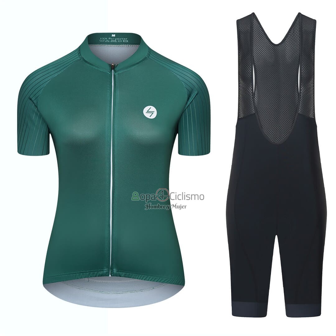 Steep Ropa Ciclismo Culotte Corto 2023 Mujer Mangas Cortas Verde Negro
