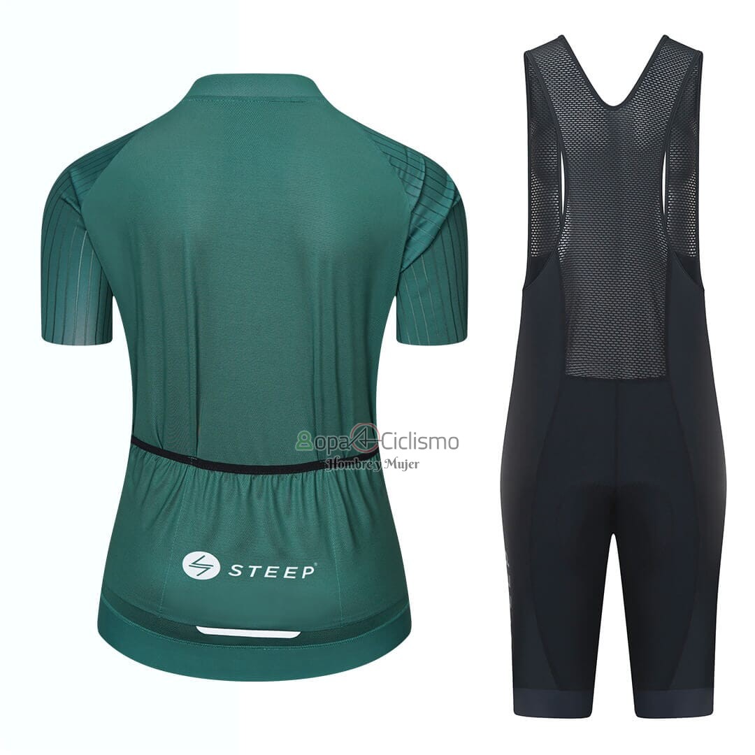 Steep Ropa Ciclismo Culotte Corto 2023 Mujer Mangas Cortas Verde Negro