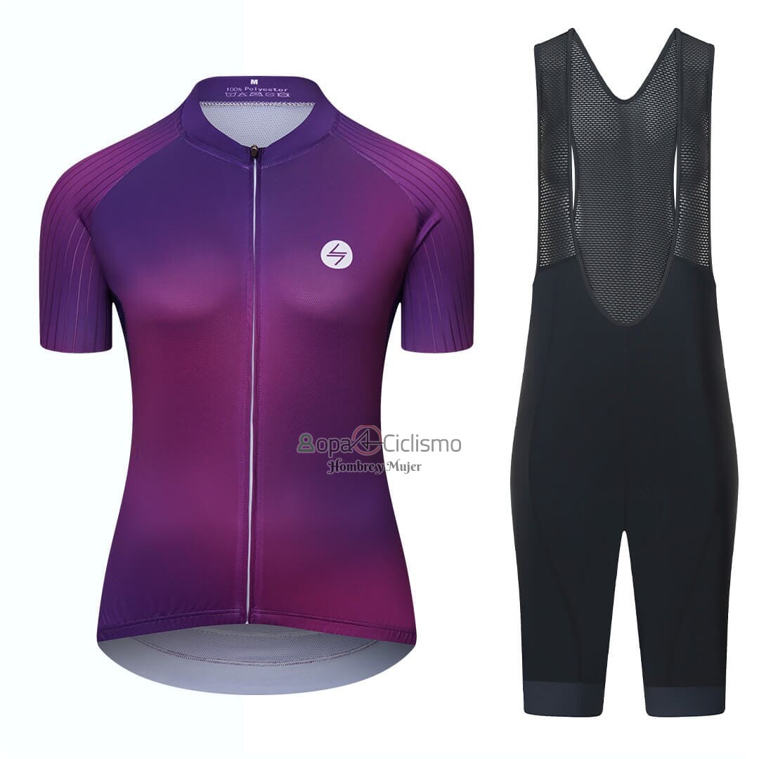 Steep Ropa Ciclismo Culotte Corto 2023 Mujer Mangas Cortas Violeta Negro