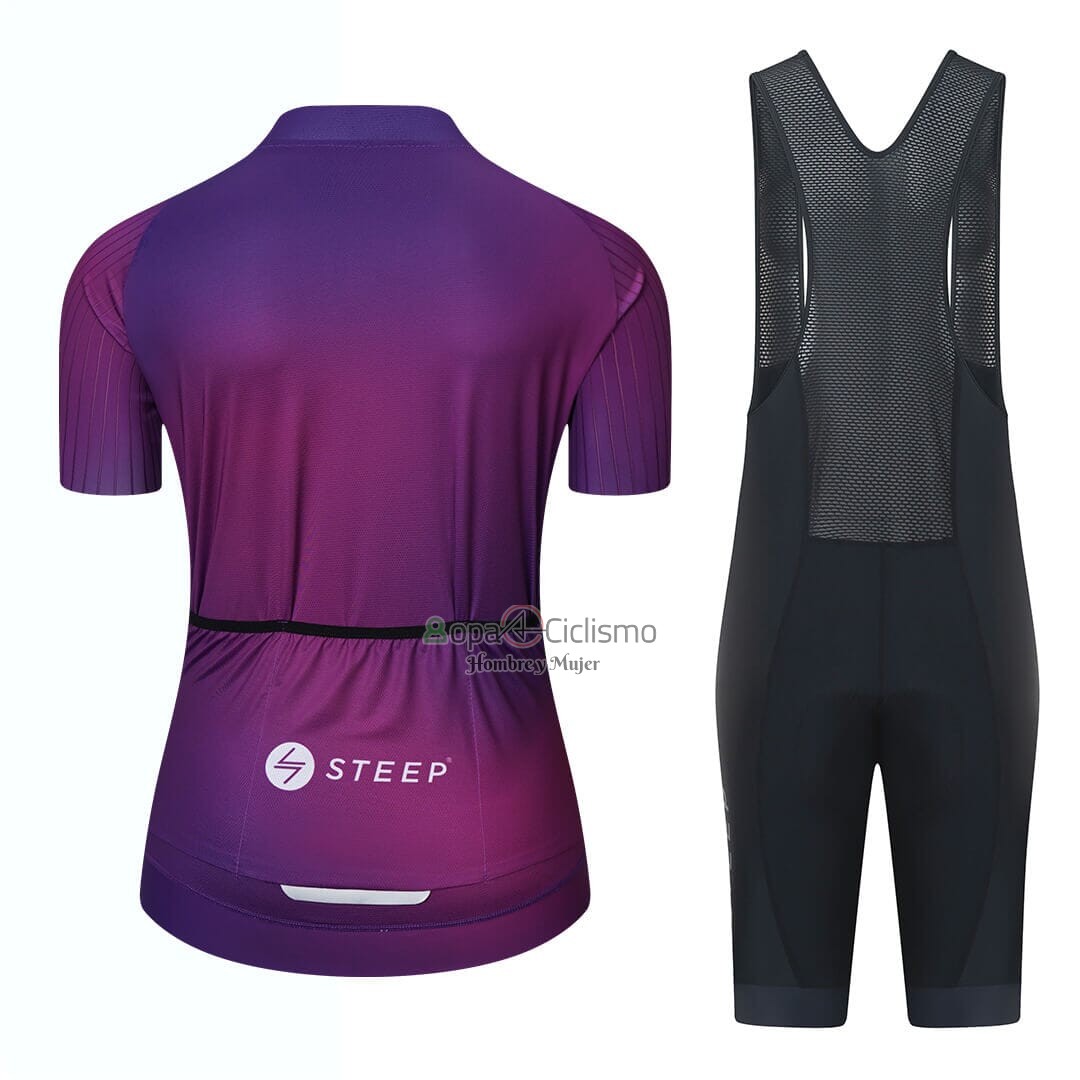 Steep Ropa Ciclismo Culotte Corto 2023 Mujer Mangas Cortas Violeta Negro